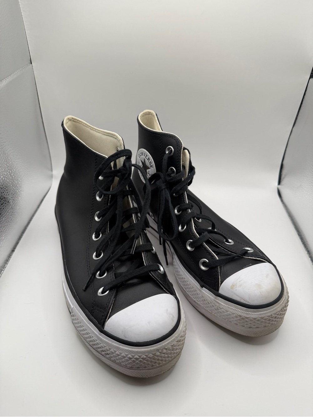 Converse Black High-Top Platform Lace-Up Leather Sneakers